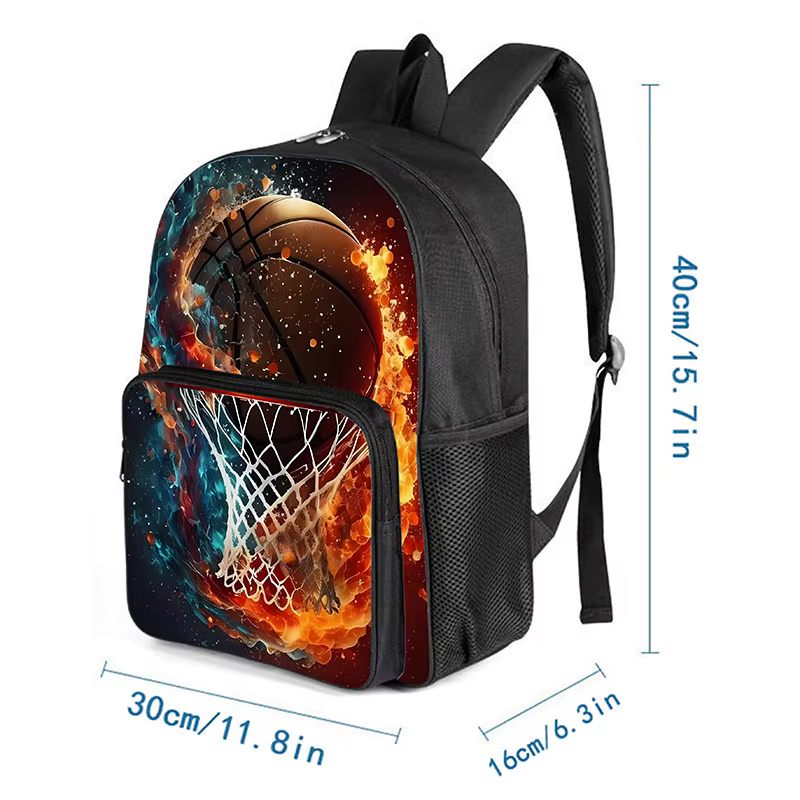 Sac à dos à motif de basket-ball avec poche avant carrée pour garçons et filles