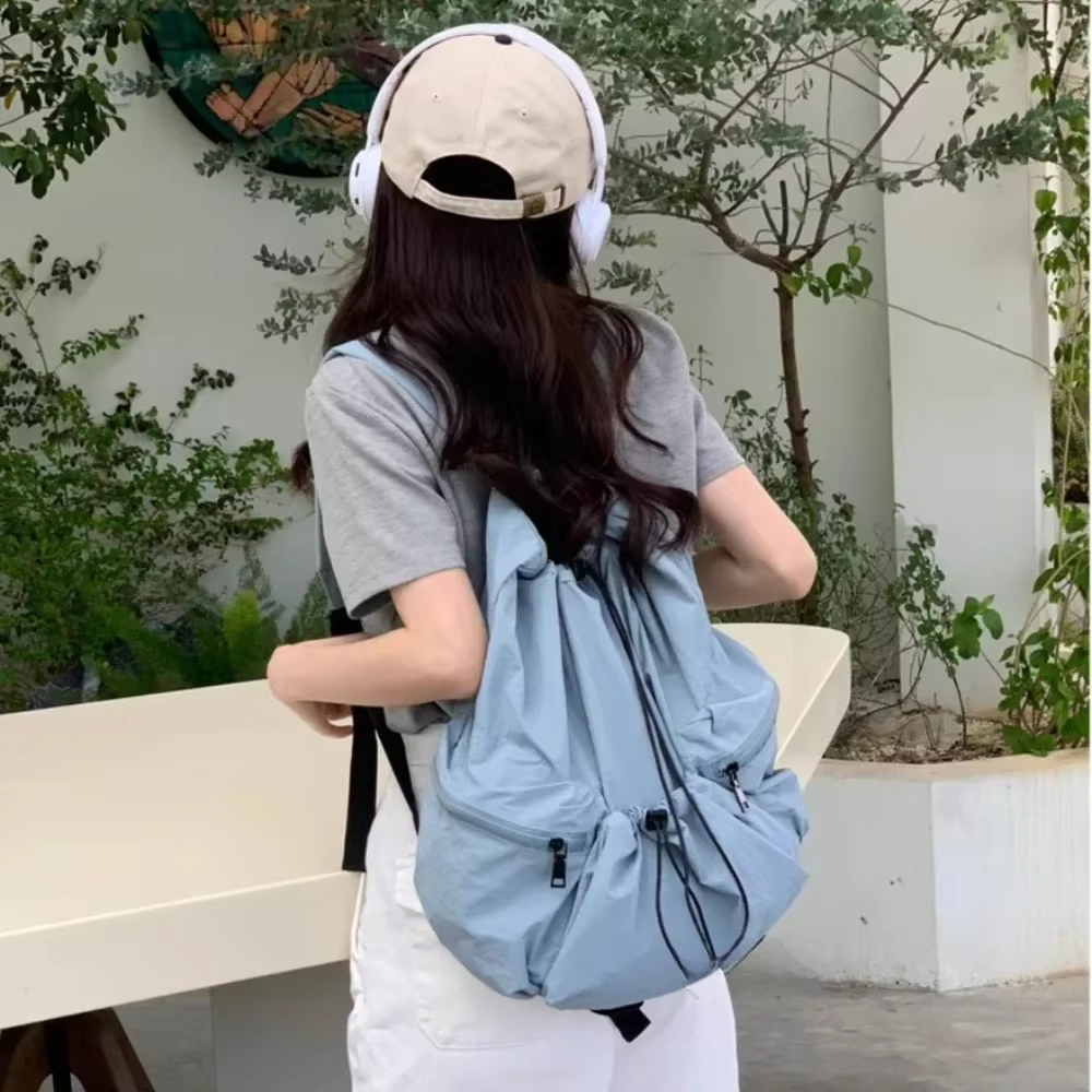 Mode froncé cordon sacs à dos pour femmes décontracté en Nylon dame Sac à dos léger étudiants Sac grande capacité Sac de voyage 2026
