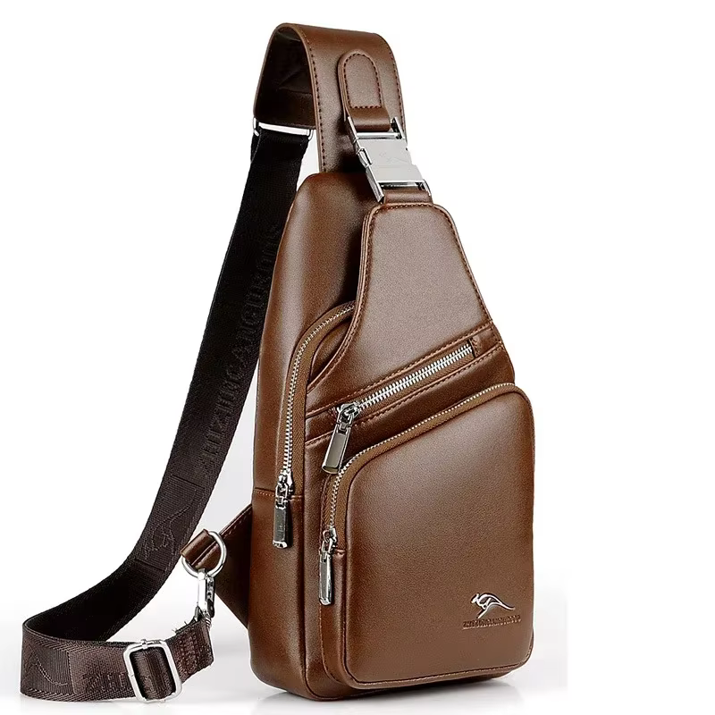 Kangourou marque hommes sac de poitrine 2025 mode Pu cuir fronde côté mâle sacs à bandoulière affaires concepteur sac