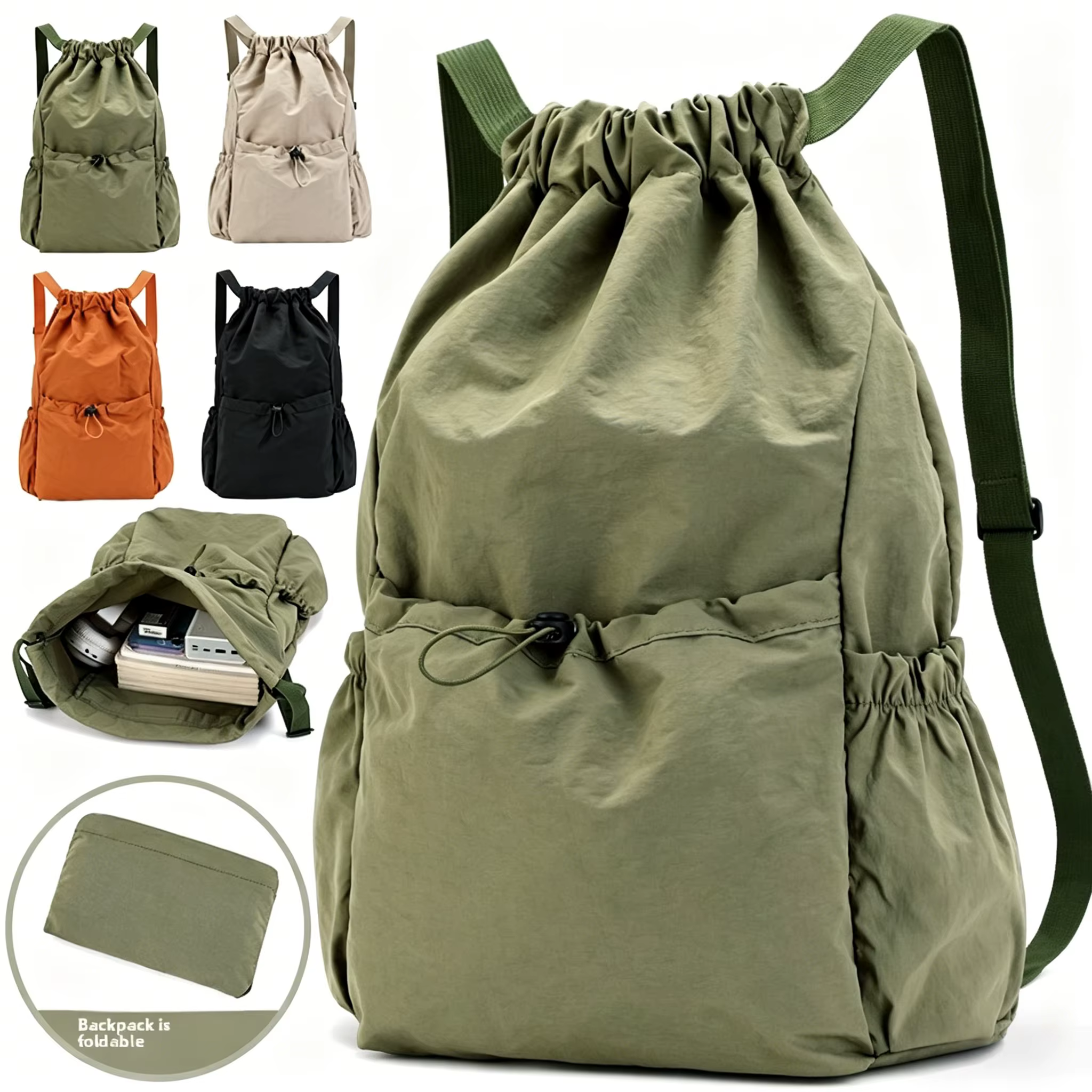 Sac à dos léger et tendance avec cordon de serrage : Sac de sport imperméable de grande capacité pour l'école