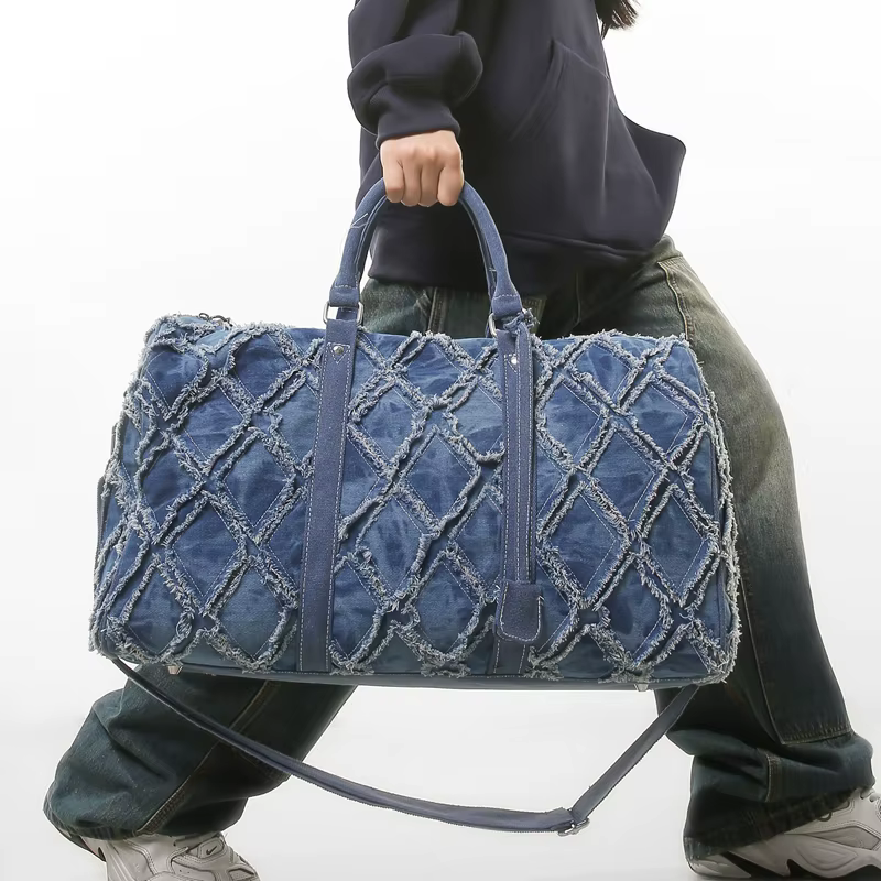 Sac de sport en denim Sac de voyage tendance Sac à bandoulière unisexe Sac