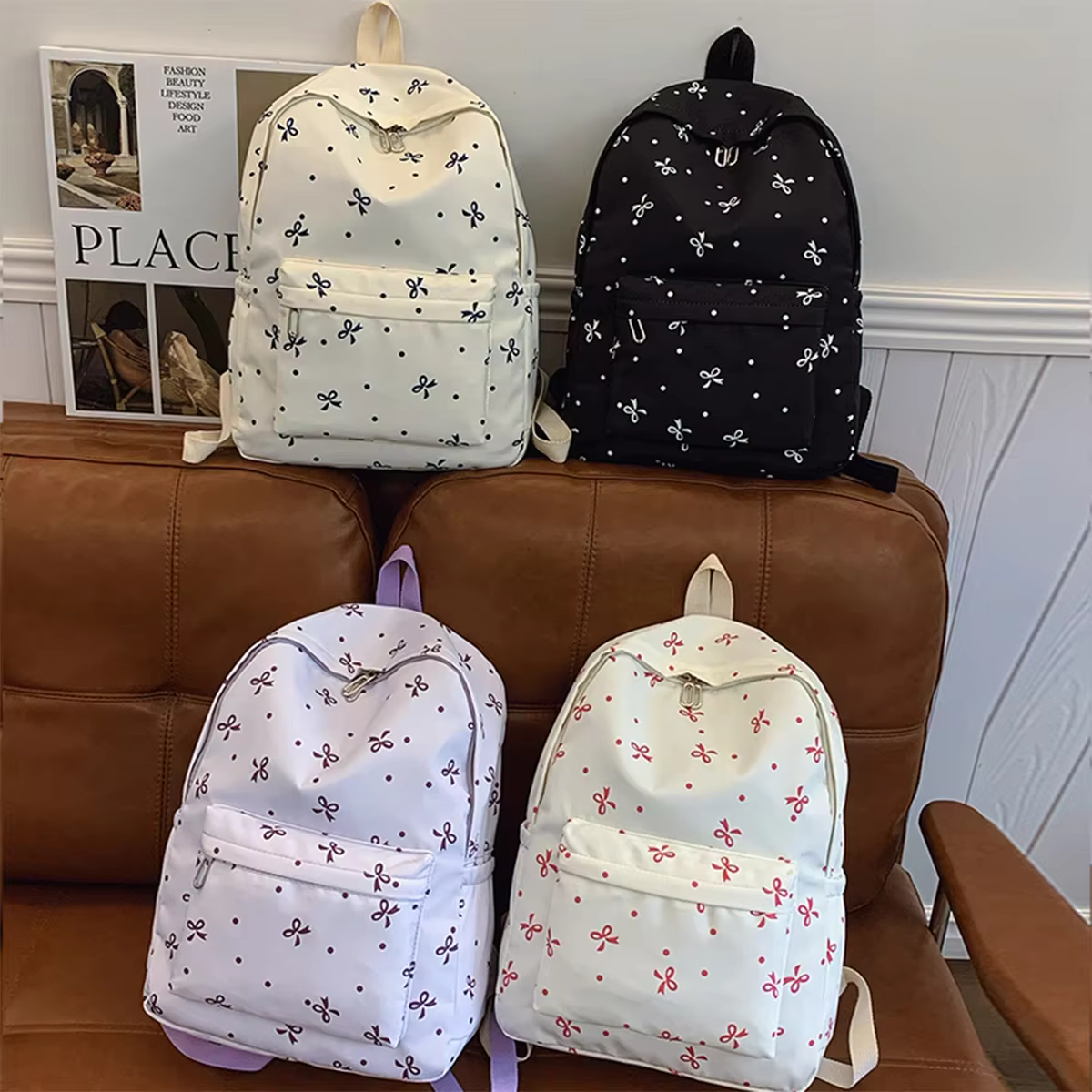 Sac à dos en nylon imprimé nœud papillon
