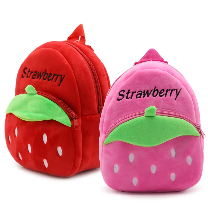 Sac pour enfants pour filles Kawaii dessin animé rouge fraise sacs d'école doux en peluche maternelle