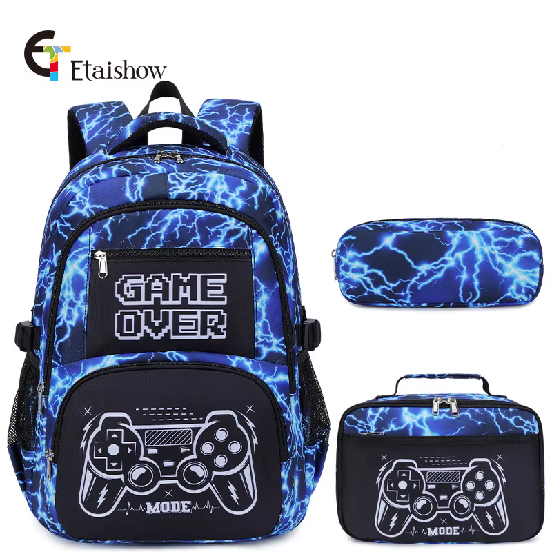 Sac à dos pour garçon avec sac à déjeuner et trousse à crayons 3 pièces sacs d'école pour garçons pour élèves du
