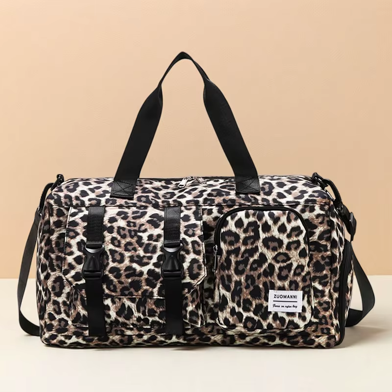 Sac de sport tendance à imprimé léopard avec compartiment à chaussures indépendant