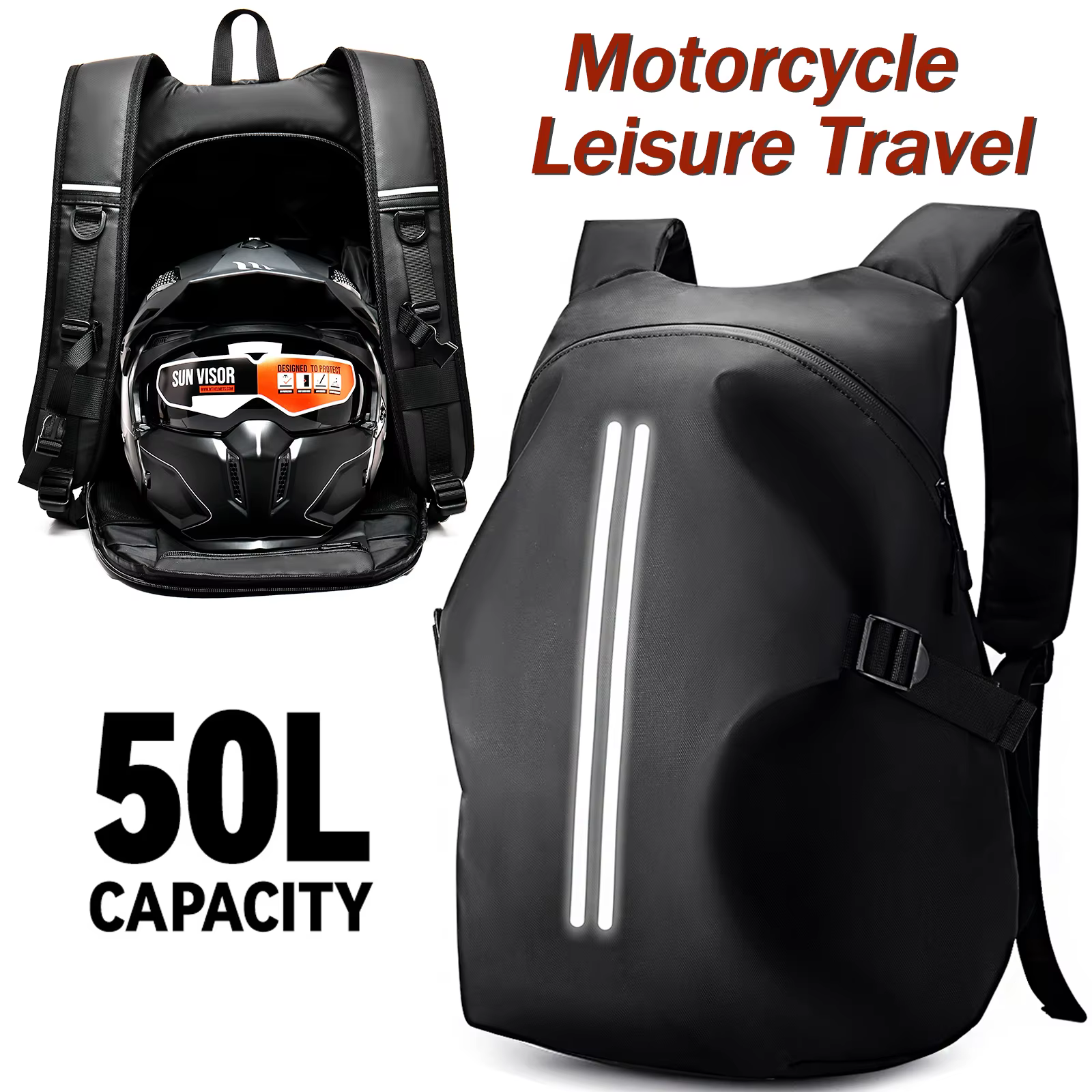 Sac à dos de moto 50L, grand sac à dos multifonctionnel pour motocyclistes