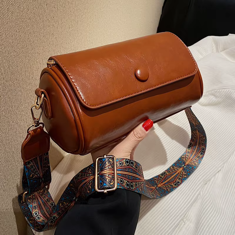 Sac cylindrique vintage 2025 pour femme – Design de petite niche