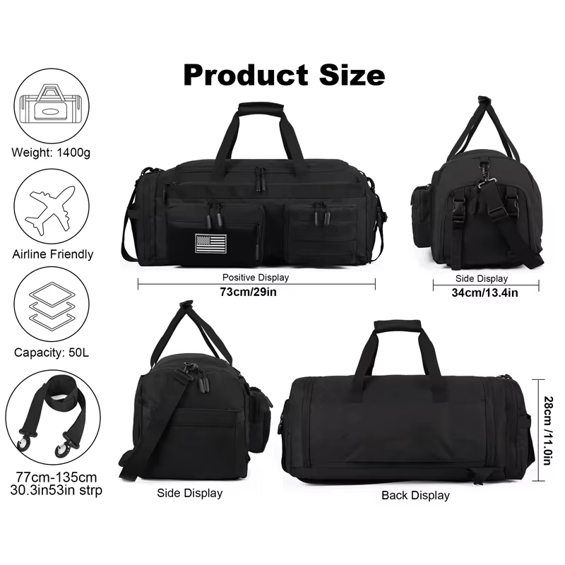 LHI 50L 3 en 1 sac de voyage hommes grands sacs de sport