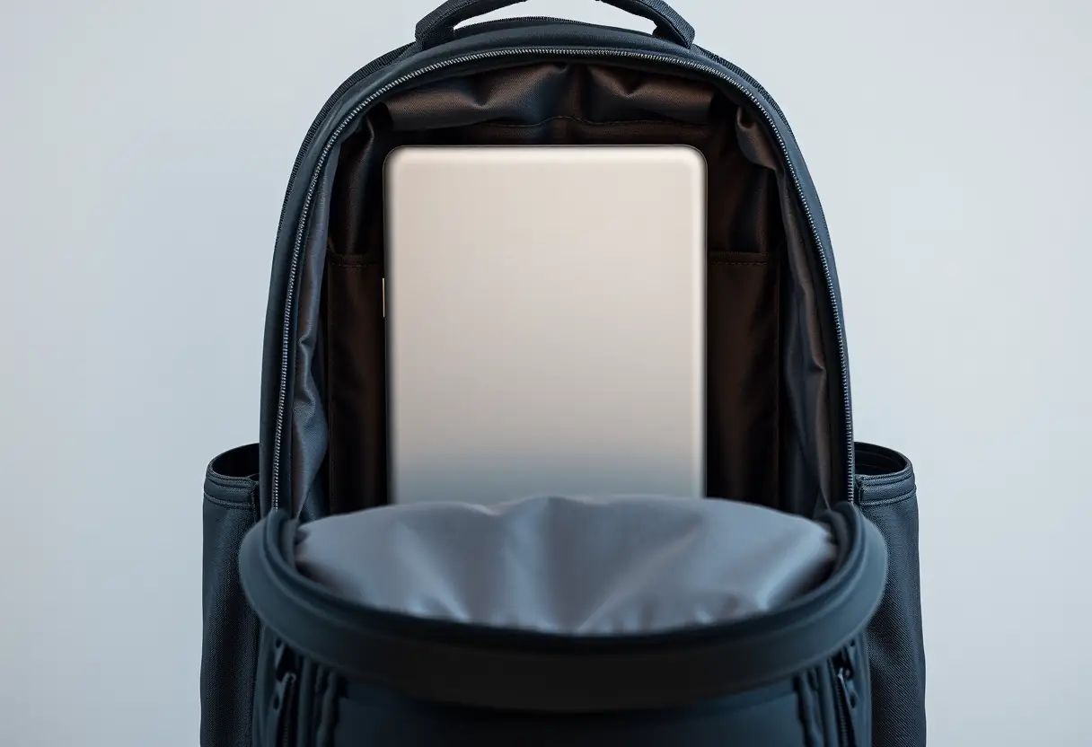 Un ordinateur portable dans un grand sac à dos, avec de l'espace autour pour la protection
